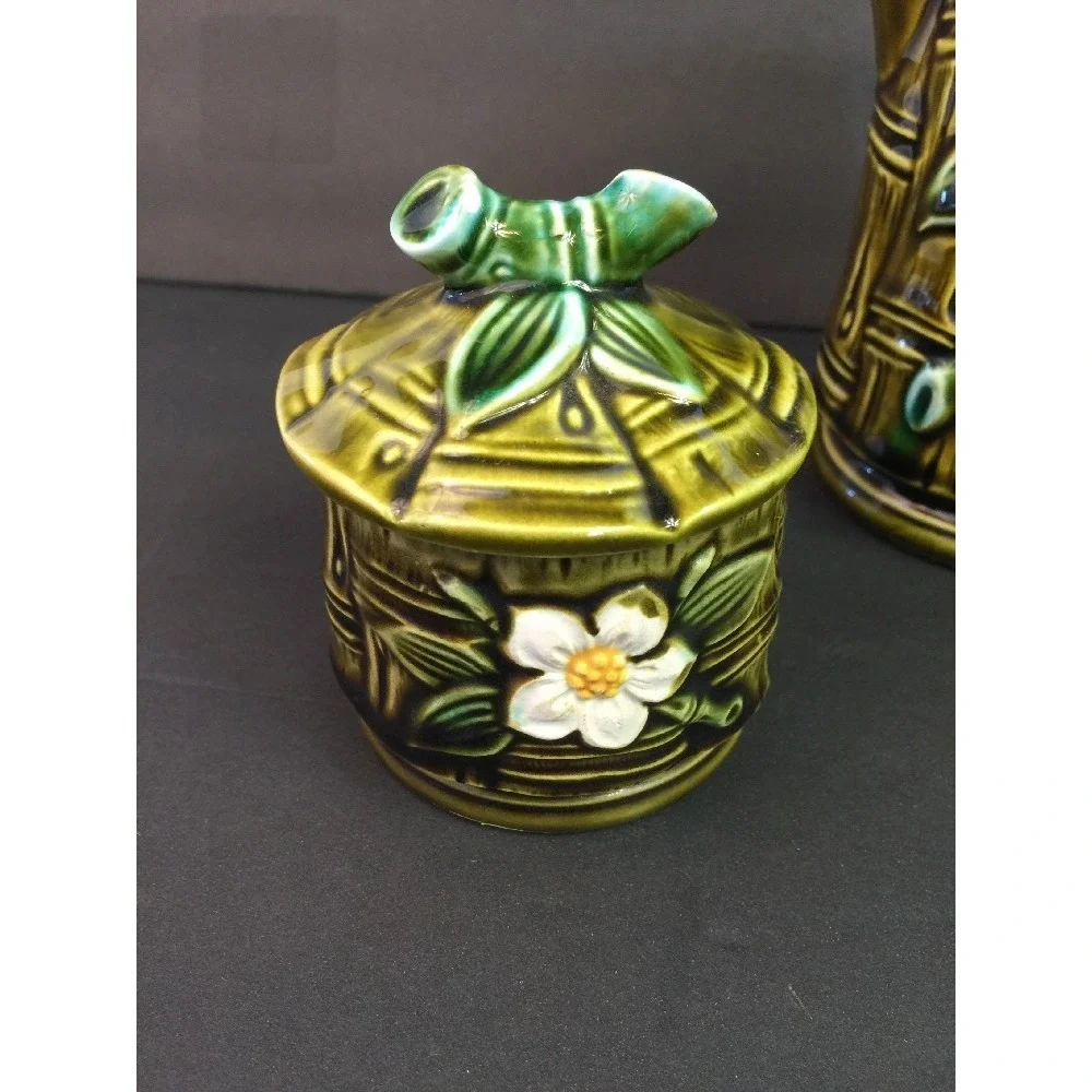 Vintage TILSO Japan Hand Painted‎ Tea Coffee Pot Cream Sugar Bamboo Motif